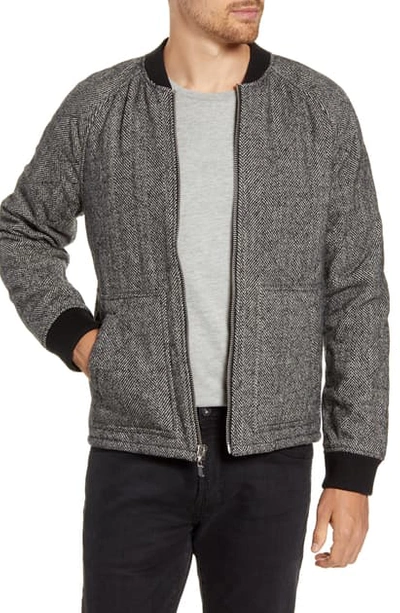 Frame Herringbone Insulated Wool Blend Bomber Jacket In Noir Multi