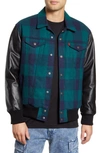 Levi's X Justin Timberlake Varsity Leather & Wool Trucker Jacket In Black/ Plaid