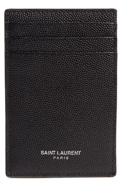 Saint Laurent Tall Grand Card Holder With Money Clip In Black
