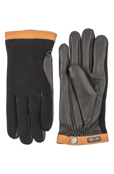 Hestra Deerskin & Merino Wool Gloves In Black/ Black
