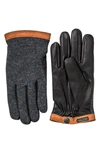 Hestra Tricot-panelled Leather Gloves In Charcoal/ Black