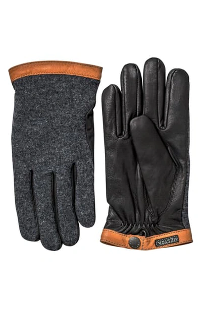 Hestra Tricot-panelled Leather Gloves In Black