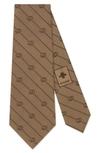 Gucci Gg Logo & Stripe Silk Tie In Beige