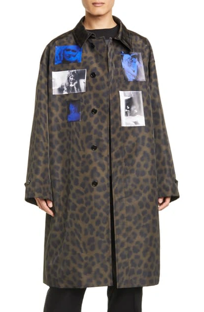 Raf Simons Blue Velvet & Leopard Print Car Coat In Khaki