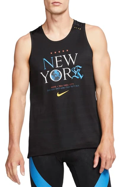 Nike Men's Miler Dri-fit Graphic Running Tank Top In Black