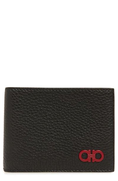 Ferragamo Firenze Leather Wallet In Nero/ Rosso