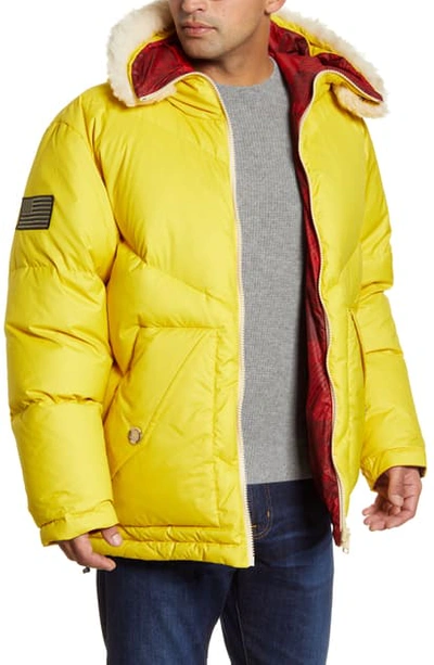 Woolrich Expedition Reversible Down Parka With Genuine Shearling Trim In Yellow