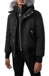 Mackage Dixon Down Bomber Jacket With Genuine Fox & Rabbit Fur Trim In Black/ Silver
