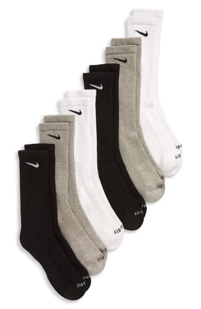nike men's everyday plus cushion crew socks medium white black