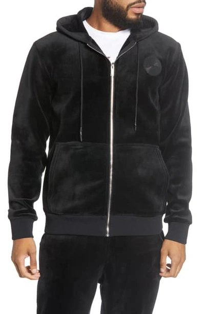 Karl Lagerfeld Men's Velvet Zip-front Hoodie Jacket In Black