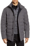 Cole Haan Stand Collar Quilted Down Coat With Inset Bib In Grey