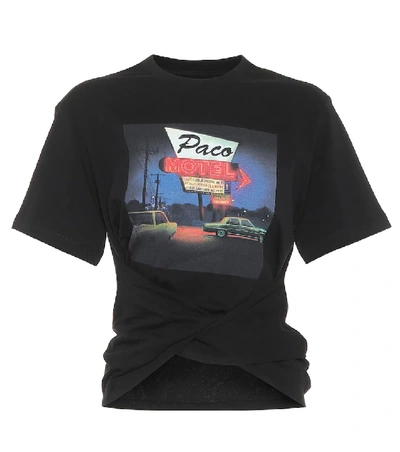 Paco Rabanne Motel Print Gathered T-shirt In Black