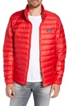 Patagonia Quilted Dwr-coated Ripstop Hooded Down Jacket In Fire/ Fire