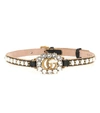 GUCCI DOUBLE G EMBELLISHED LEATHER CHOKER,P00424653