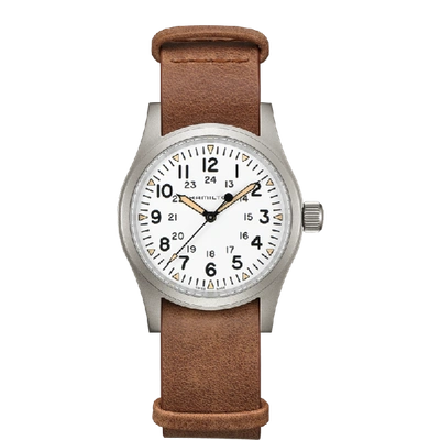 Hamilton H69439511 Khaki Field Mechanical Stainless Steel And Leather Watch In White