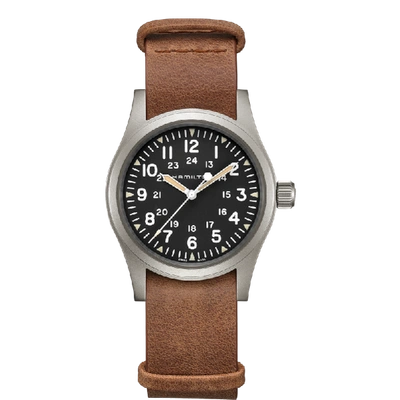 Hamilton Mens Black H69439531 Khaki Field Mechanical Steel And Leather Watch