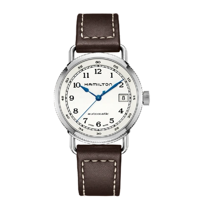 Hamilton Khaki Automatic Leather Strap Watch, 43mm In Silver