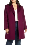 Fleurette Notch Collar Coat In Aubergine