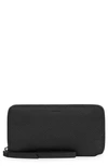 Allsaints Fetch Leather Phone Wristlet In Black