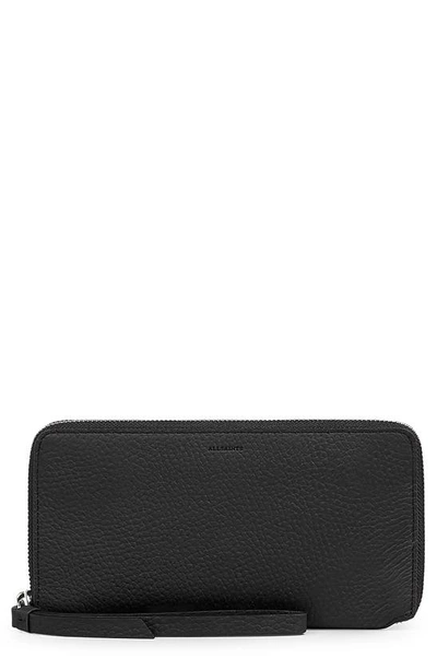 Allsaints Fetch Leather Phone Wristlet In Black