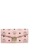 Mcm Large Patricia Visetos Canvas Wallet On A Chain In Soft Pink
