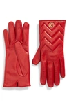 GUCCI GG LOGO CASHMERE LINED QUILTED LEATHER GLOVES,477965BAP00