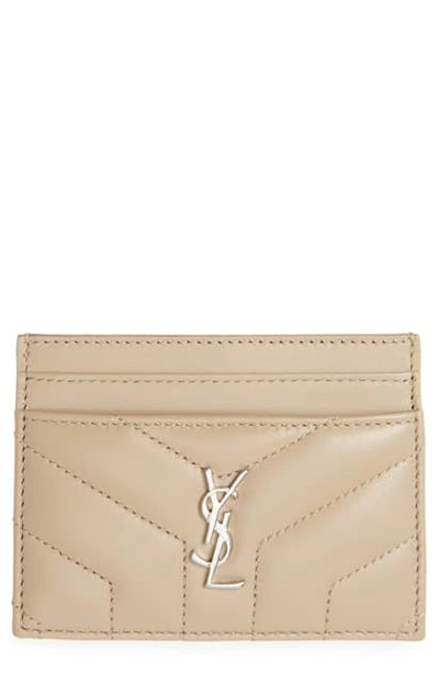 Saint Laurent Loulou Monogram Quilted Leather Credit Card Case In Dark Beige