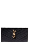 Saint Laurent Black Monogram Grain De Poudre Large Wallet In Nero