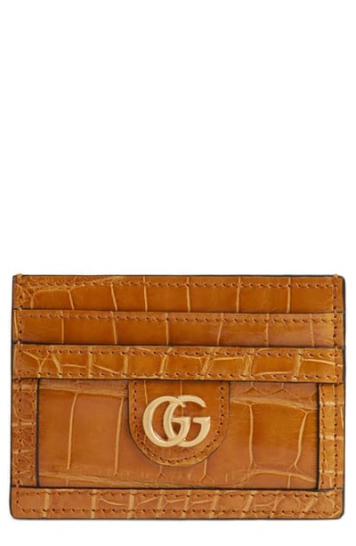 Gucci Genuine Crocodile Card Case In Cognac