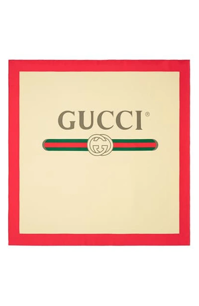 Gucci Vintage Logo Silk Twill Scarf In Ivory,red