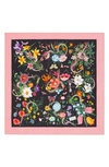 Gucci Flora Snake Print Silk Twill Scarf In Black Pink