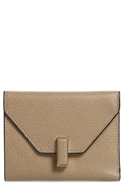 Valextra Iside Leather Trifold Wallet In Oyster