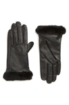 UGG UGG TOUCHSCREEN COMPATIBLE LEATHER GLOVES WITH GENUINE SHEARLING TRIM,17729