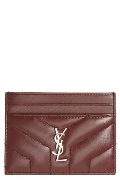 Saint Laurent Loulou Monogram Quilted Leather Credit Card Case In Rouge Legion