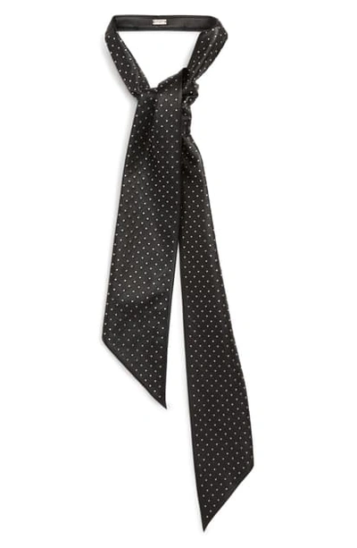 Saint Laurent Micro Stud Leather Skinny Scarf In Noir/ Argent