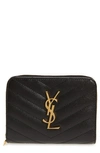 SAINT LAURENT MONOGRAMME COMPACT QUILTED ZIP AROUND WALLET,403723BOW01