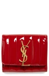Saint Laurent Vicky Patent Leather Trifold Wallet - Red In Rouge Eros/ Rouge Eros