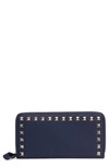 Valentino Garavani Rockstud Zip Around Leather Continental Wallet In Pure Blue