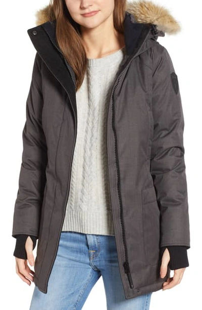 Nobis Carla Hooded Down Parka With Genuine Coyote Fur Trim In Steel Grey