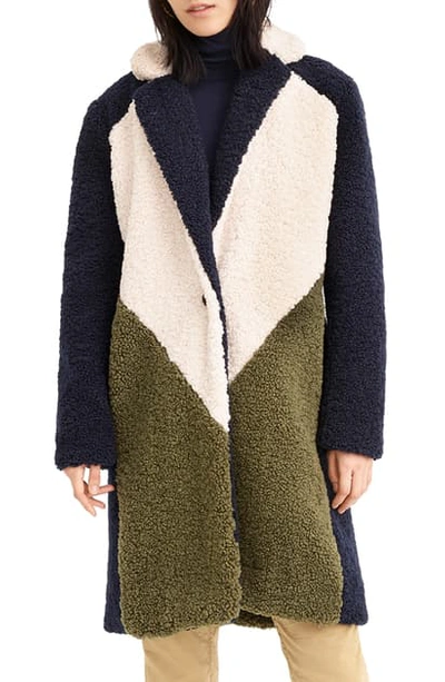J.crew Colorblock Faux Shearling Topcoat In Navy Ivory Olive