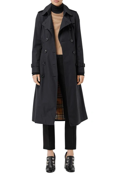 Burberry Slim Fit Long Heritage Chelsea Trench Coat In Black