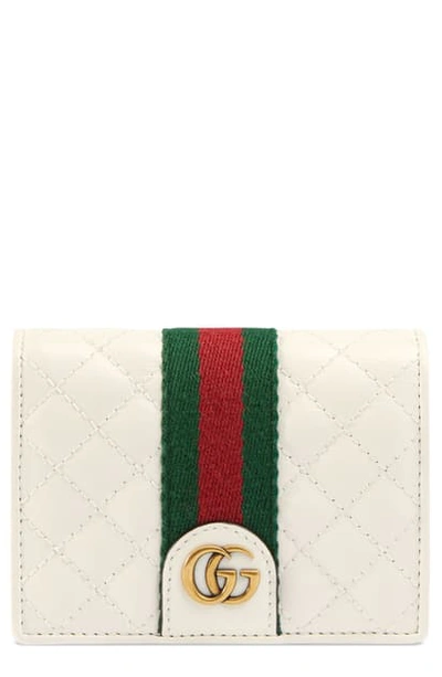 Gucci Quilted Leather Card Case In Off White/ Vert/ Red