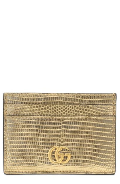 Gucci Petite Genuine Lizardskin Card Case In Oro