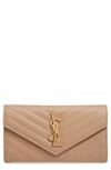 Saint Laurent Monogramme Logo Leather Flap Wallet In Chene