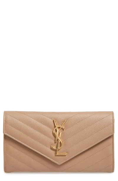 Saint Laurent Monogramme Logo Leather Flap Wallet In Chene