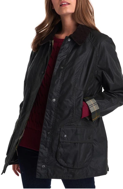 Barbour Beadnell Waxed Cotton Jacket In Black