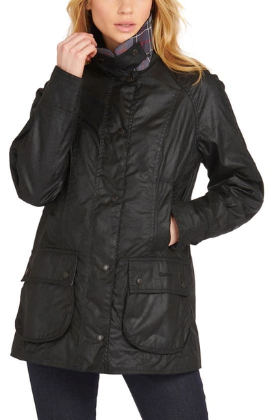 Barbour Beadnell Waxed Cotton Jacket In Black