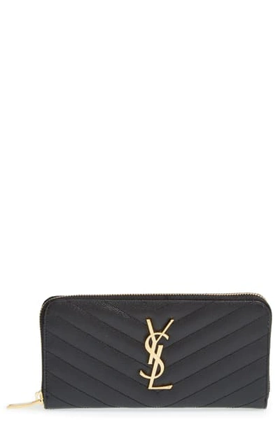 Saint Laurent Monogram Quilted Leather Wallet In Noir