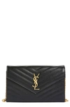 Saint Laurent Large Monogram Quilted Leather Wallet On A Chain In Black