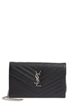 Saint Laurent Monogramme Quilted Leather Wallet On A Chain In Noir